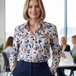 BANANA REPUBLIC Stylish Multicolor Leaf Print WOMENS Shirt great pattern